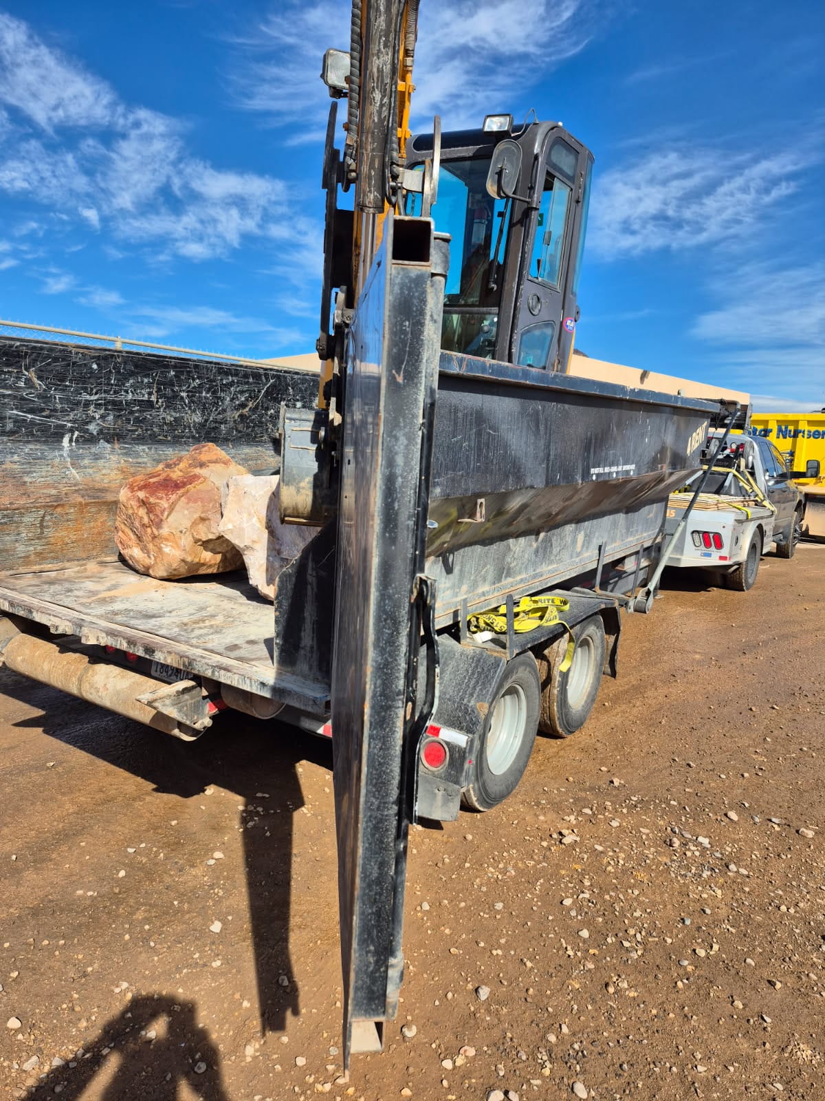 Massive root ball loaded onto a flatbed trailer